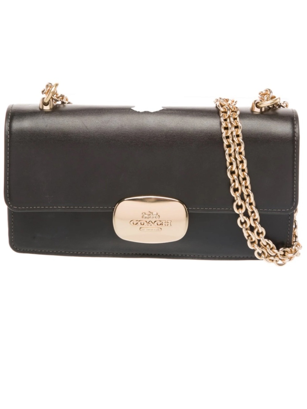 Coach Eliza Chain Crossbody / Shoulder Bag - Black Smooth Leather, Gold Hardware